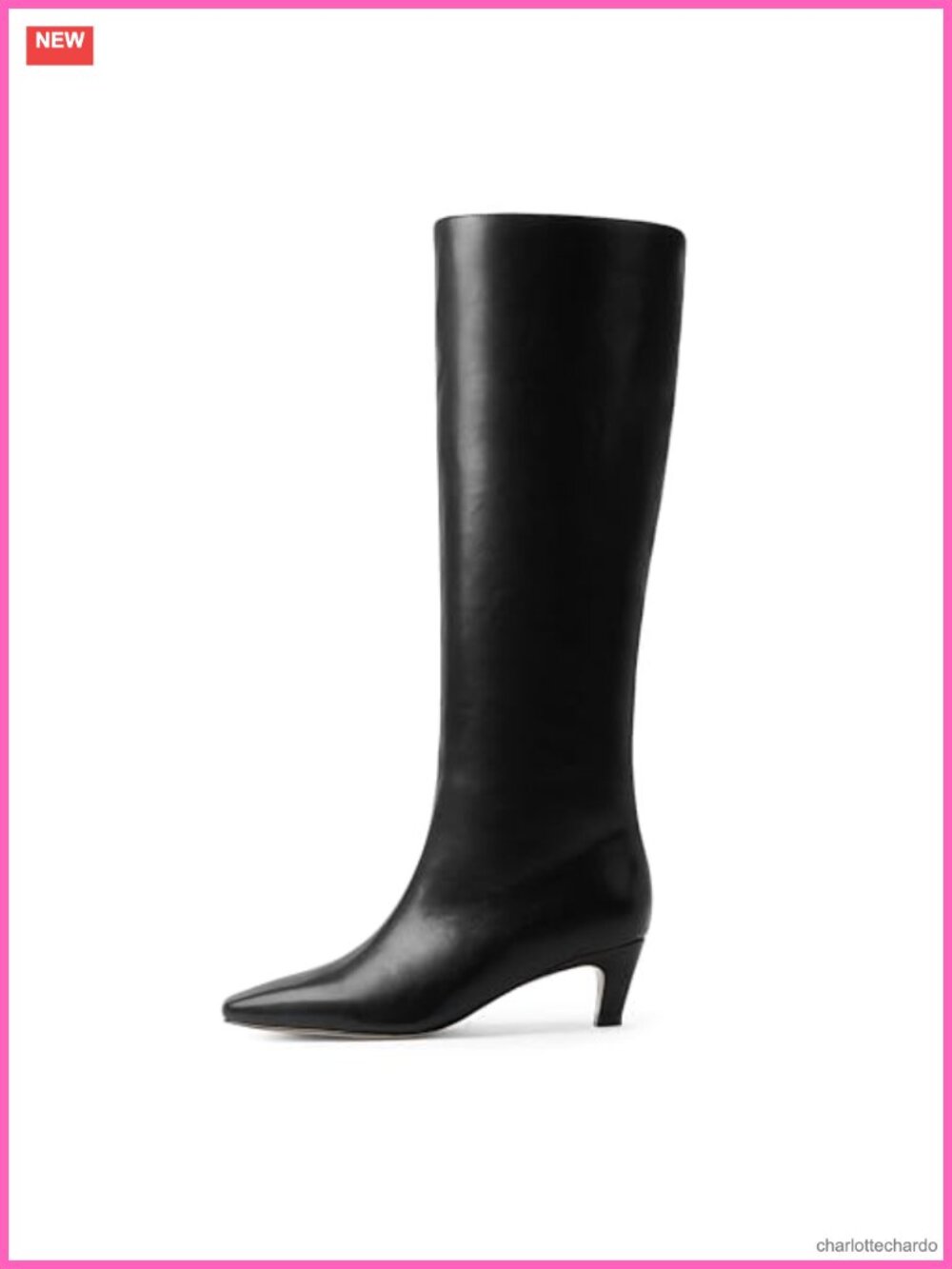 Knee High Boots Women Square Toe Kitten Heel Faux Leather